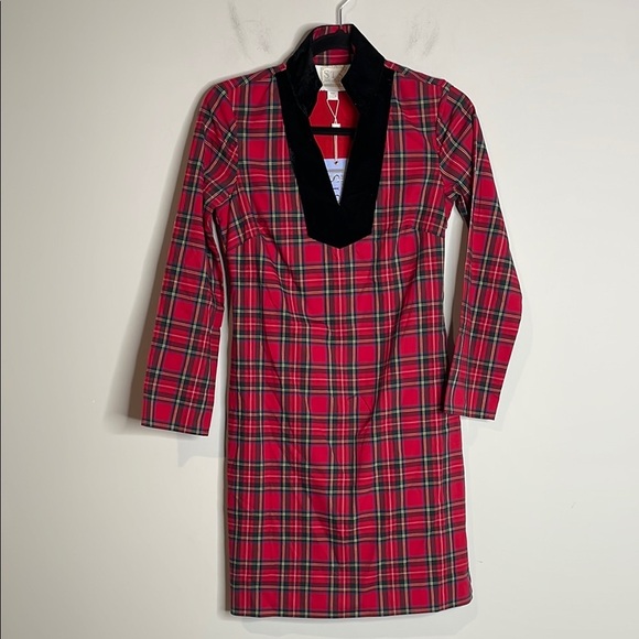 Sail to Stable | Women’s Red Plaid Dress Black Velvet Collar Size XXS NWT - Picture 2 of 9